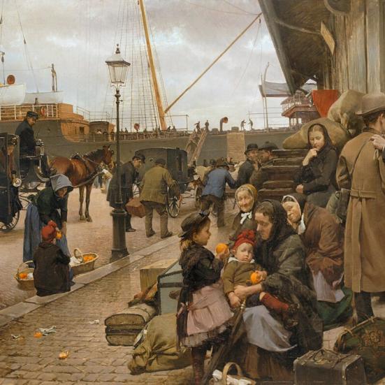 Edvard Petersens maleri Udvandrere på Larsens Plads malet i 1890