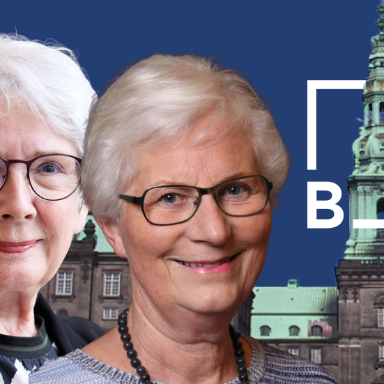 Collage med portrætter af Birgitte Josefsen og Lene Hansen. I baggrunden ses Christiansborg og Brønderslev Biblioteks logo.