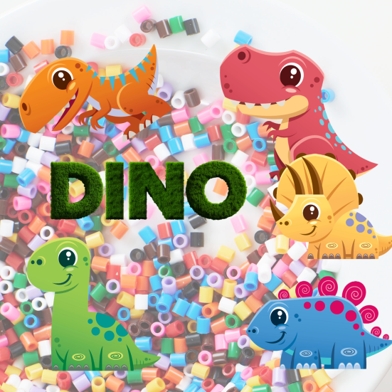 Små tegnede dinosaurer på en baggrund af hama perler