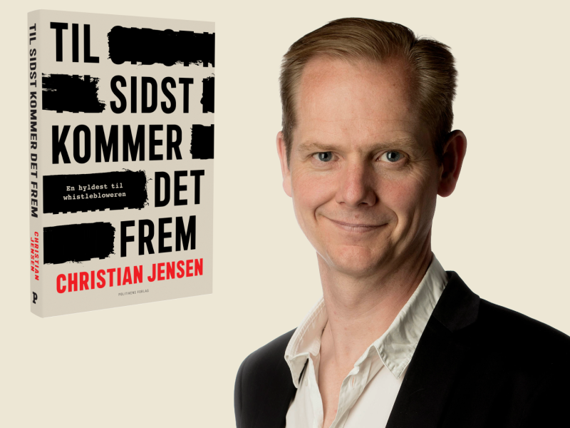 Christian Jensen og forsiden af bogen "Til sidst kommer det frrem"
