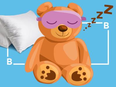 Bamse med puder og sovemaske