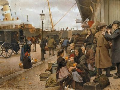 Edvard Petersens maleri Udvandrere på Larsens Plads malet i 1890