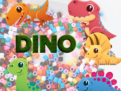 Små tegnede dinosaurer på en baggrund af hama perler