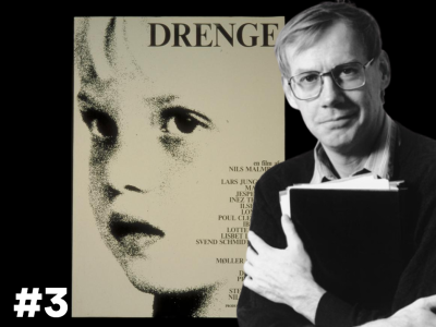 Collage: S7H-billede af Nils Malmros sidder med et manuskript i hænderne. Bagved ham ses plakaten til "LDrenge" og nummeret #3