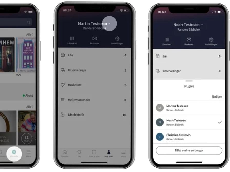 Billeder fra appen som viser, hvordan man tilføjer flere brugere