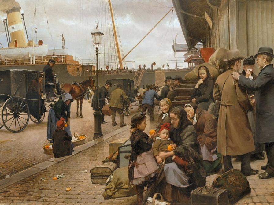 Edvard Petersens maleri Udvandrere på Larsens Plads malet i 1890